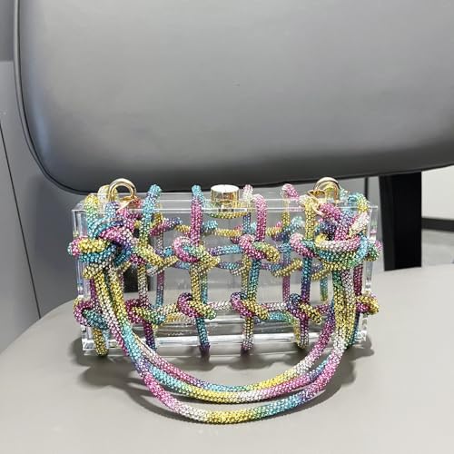 Image of Clear Acrylic Clutch, Glitter Rhinestone Purse Handbag with Bling Rope for Banquet Party (Multi, (L*W*H): 19cm*6cm*10cm /7.48 inch*2.36 inch*3.94 inch)