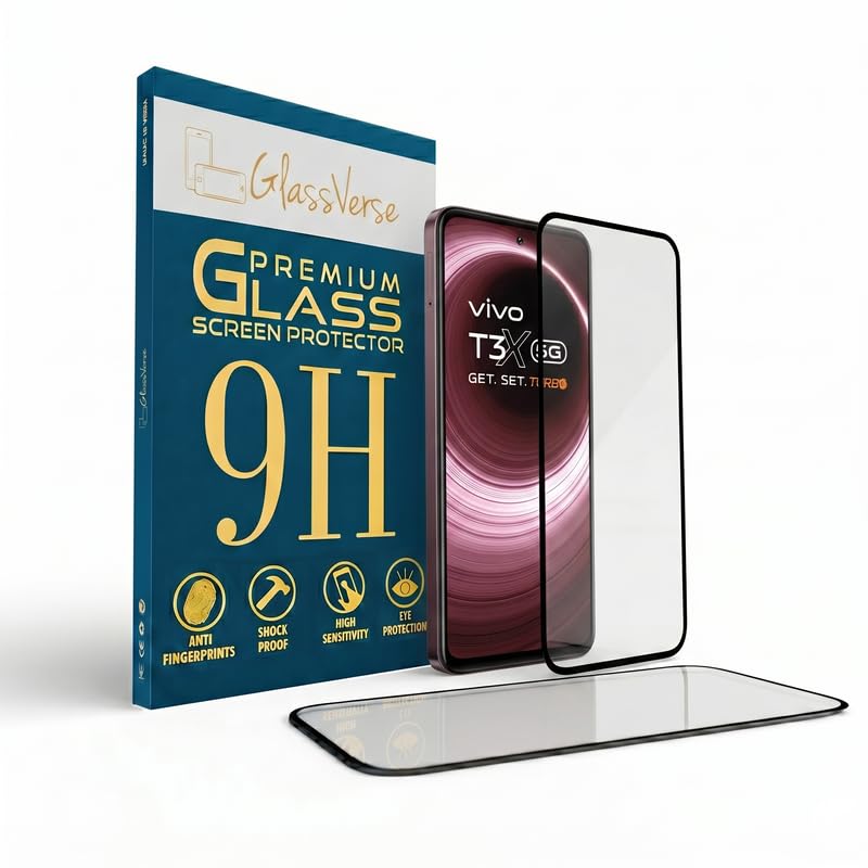 Image of GlassVerse PureView Tempered Glass for Vivo T3x 5G | Crystal Clear, 9H Hardness Screen Protector, Edge to Edge, Case Friendly, Hassle-less Installation Kit Included. (Pack of 2)