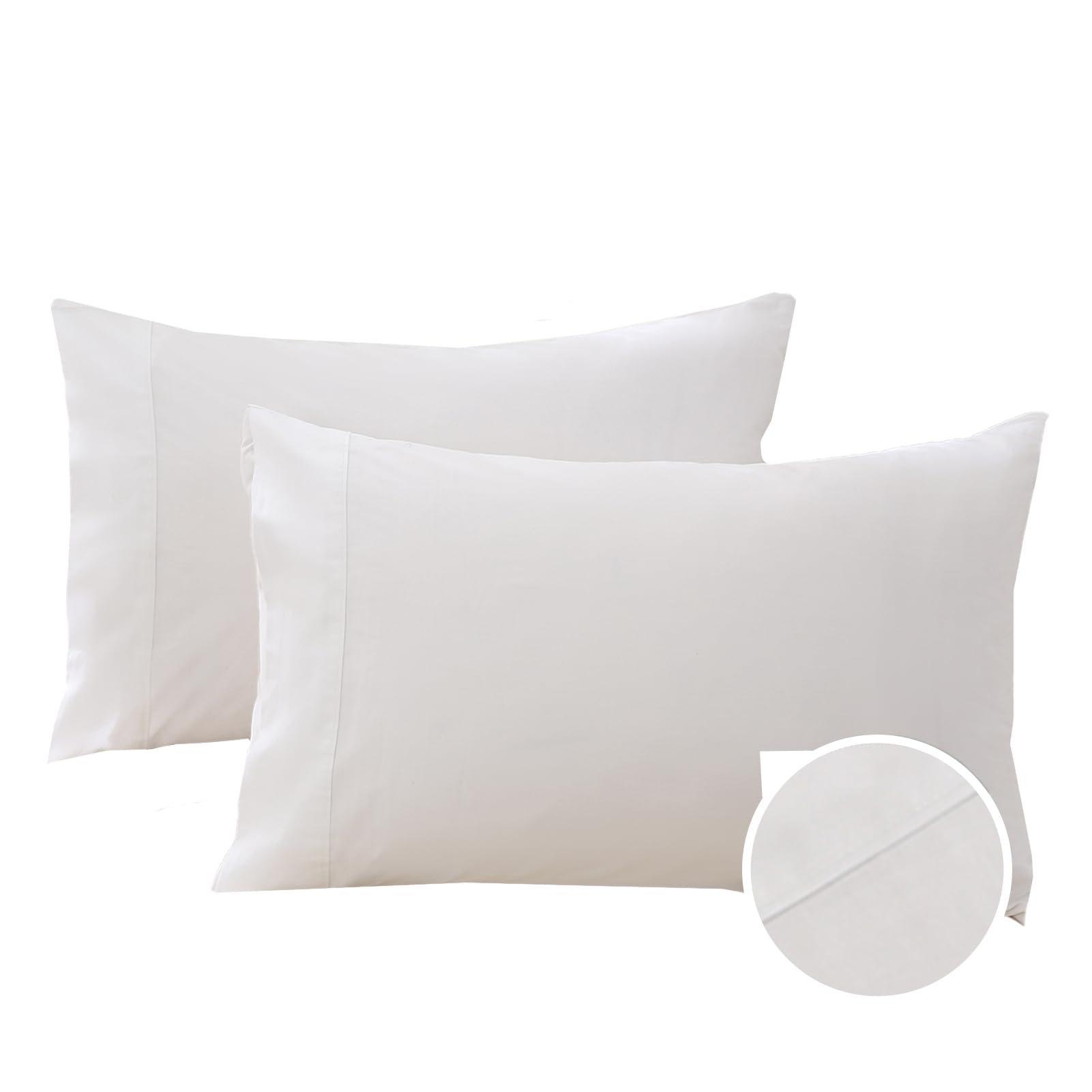 100% Cotton Pillow Cases Standard Size (20" x 30") Egyptian Cotton Pillow Cover Cooling Breathable Soft Luxury Sateen Pillowcases Set of 2(Queen，White