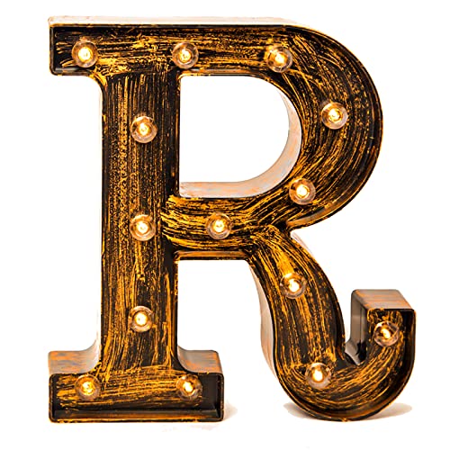 Image of LED Marquee Letter Lights Vintage Style Light Up 26 Alphabet Letter Signs for Wedding Birthday Party Christmas Home Bar Cafe Initials Decor (R)