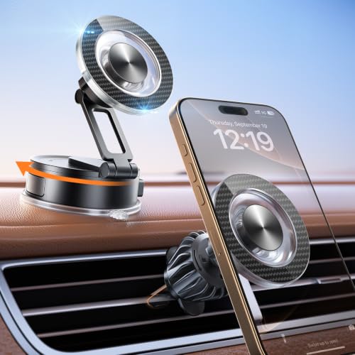 360° Magnetic MagSafe Car Phone Mount w/ Suction Cup & Vent Clip - image 1