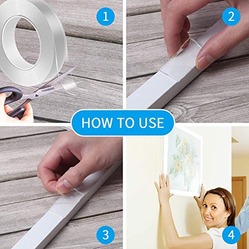 Image of Double Sided Tape Heavy Duty (3 Meter), Multipurpose Removable Mounting Adhesive Strips Gel Grip Wall Tape, Washable Traceless Carpet Mat Poster Tape for Home (Transparent)