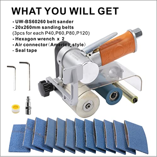 Image of Air Belt Sander 2-3 /8 inch x 10-1 /4 inch Belt Size Pneumatic Tool with 12pc Belts (#40, #60, #80 & #120), Good for Deburring, Sanding and Finishing (2-3 /8 inch x 10-1 /4 inch Sander)