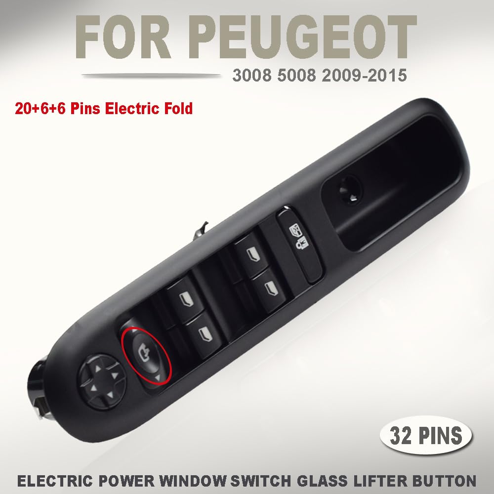 96650620ZD Interrupteur principal de lève-vitre électrique avant gauche pour Peugeot 3008 5008 Wagon 2009-2016 (96650621ZD-Pliage électrique)