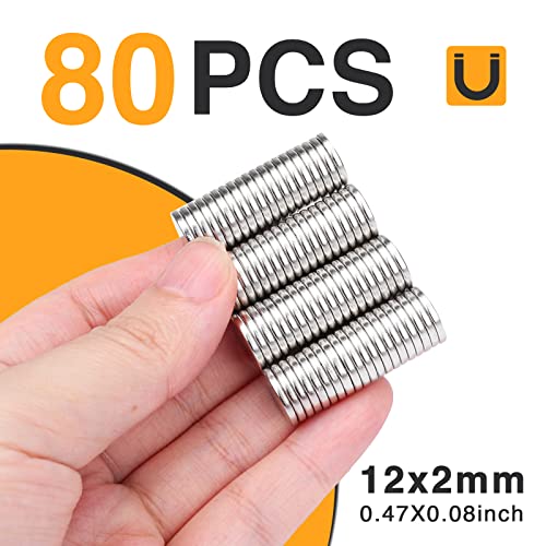 Image of TRYMAG 80Pcs, 12x2mm Small Round Magnets Disc Magnets for Crafts, Fridge, Whiteboard, Dry Erase Board, Dry Erase Board, Office