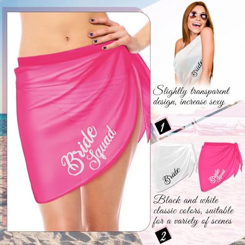 Jiuguva Bride Beach Cover up Bridesmaid Sarong Bride Bathing Suit for Wedding, White, Pink3