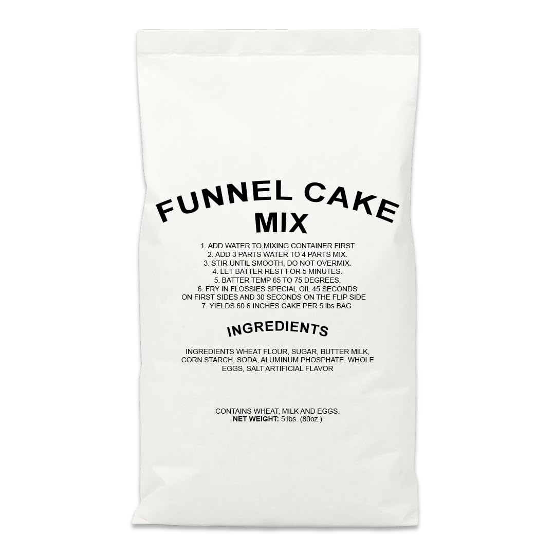 Flossie’s Famous Funnel Cake Mix, Make Authentic Carnival Funnel Cakes at Home, Just Add Water, Perfect for Large Batches & Events, 5 lb Bulk Bag