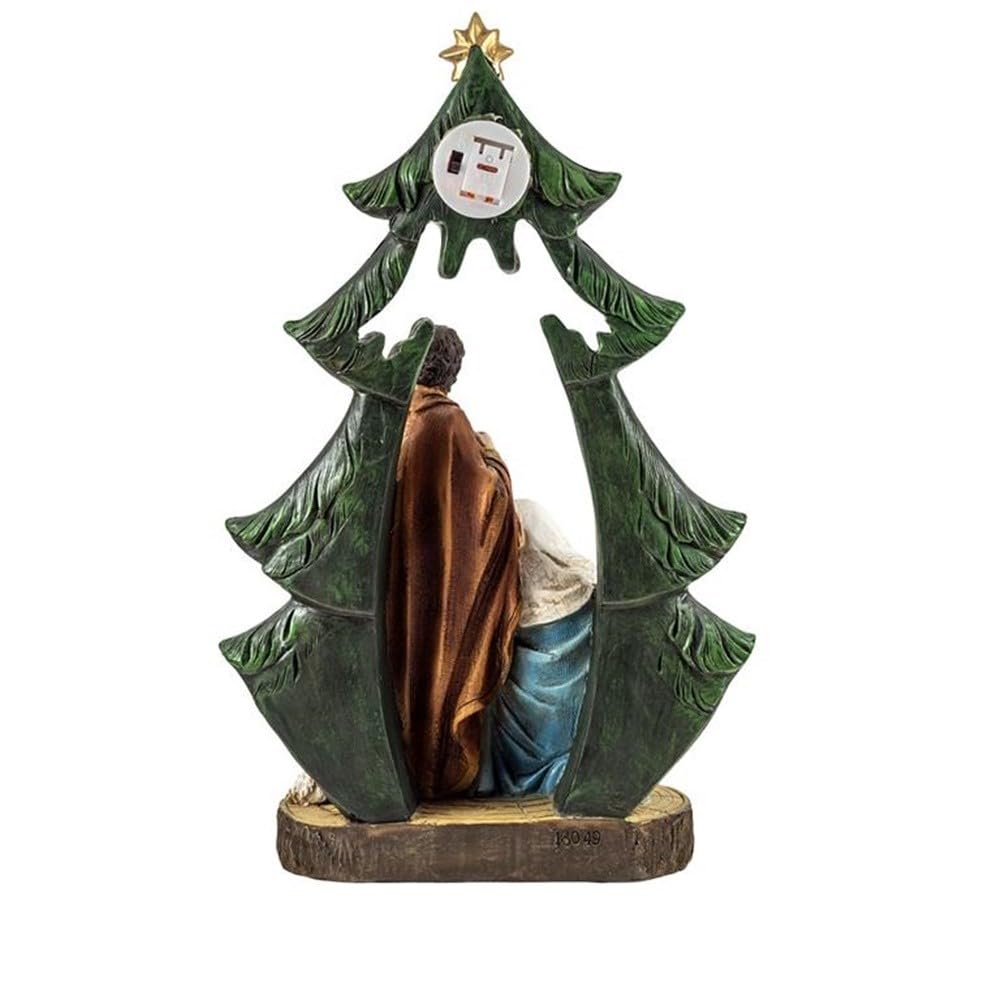 Nacimiento Misterio Belén con luz Figura 31cm. árbol Navidad Resina Niño Jesús San José Virgen María