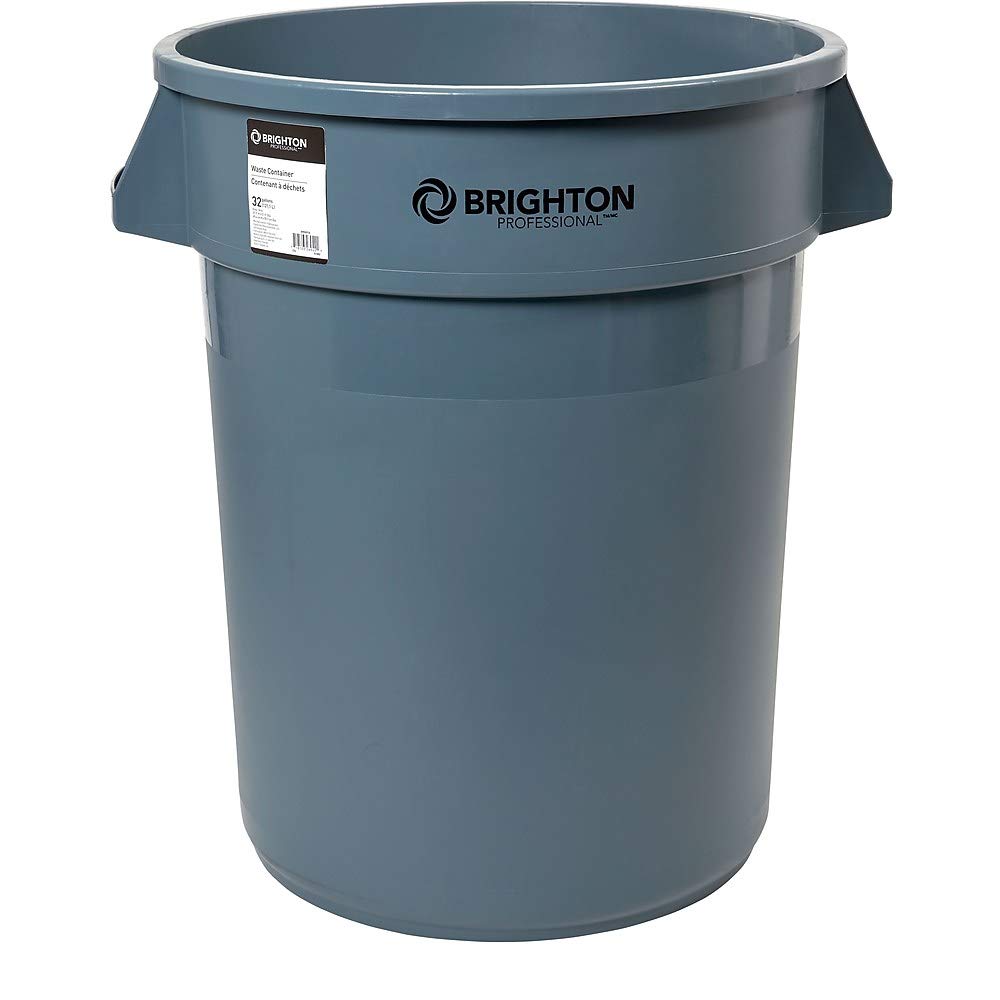 STAPLES Brighton 2625784 Round Trash Container Gray 32 Gallon