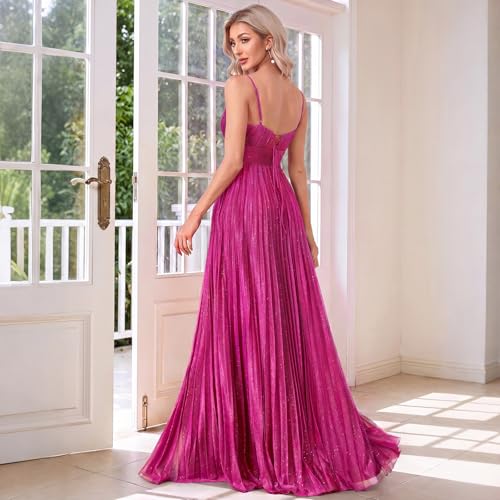Image of Sexy Backless Maxi Formal Dress for Women with Sequin, Sleeveless Pleated Evening Gowns for Wedding and Cocktail