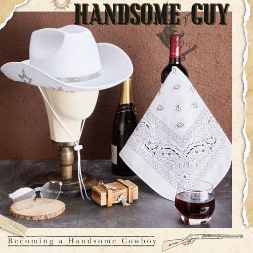 Image of Hercicy 4 Pcs Cowgirl Costume Set Cowboy Hat Sunglasses Bandana Earring Halloween Costume Accessories for Women Cosplay Party