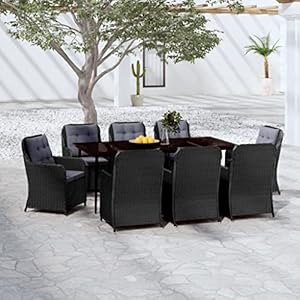 Generic 9 Piece Garden Dining Set Black Furniture, Outdoor Furniture, Outdoor Furniture Sets Black 270 LBS