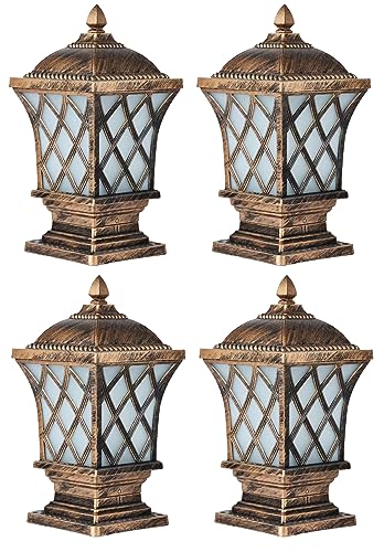 Image of Generic Antique Aluminium Outdoor Gate Light for Main Gate and Pilla Cross Lattice Waterproof Exterior Post Lamp for Brass Finish (Bulb Not Included) Pack of 4