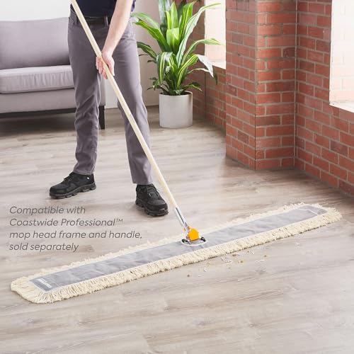 Image of Coastwide Professional Cut-End Dust Mop Head, Cotton, 60x5 in, 2-Pack | Wide replacement mop heads for sweeping dust on facility floors.
