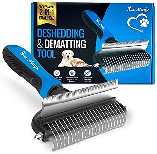 Fur Magic Deshedding and Dematting Tool  2-in-1 Double-Sided Dog Grooming Brush for Long, Medium, Short Hair  Removes Knots, Loose Undercoat, Mats  Professional Pet Brush for Grooming Cats, Dogs