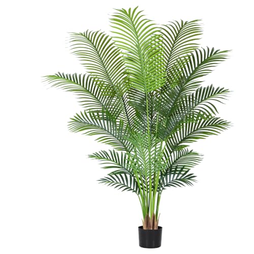 Image of Artificial Palm Tree 6.2ft Tall Fake Palm Tree Indoor Decor with 18 leaves and Real Bark Design Faux Tropical Areca Palm Silk Floor Plant in Pot for Home Office Living Room Bedroom Decor 1pcs