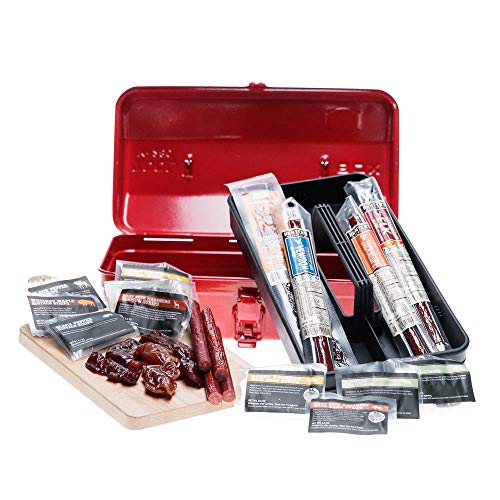 Man Crates Exotic Jerky Tool Box â€“ Unique Gift for Men â€“ Includes 14 Exotic Jerky Flavors Like Elk, Buffalo And More â€“ In A Delightfully Surprising Tool-Shaped Box