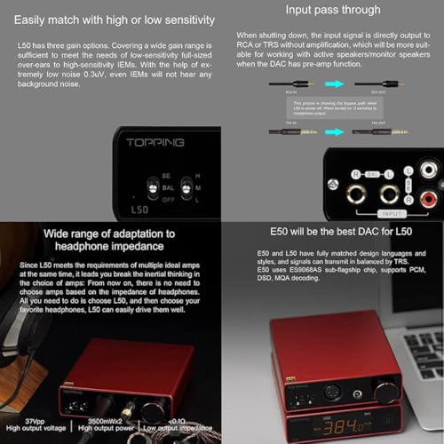 Image of Topping L50 NFCA Headphone Amplifier, 3500mW HPA HiFi SE /BAL Preamp, Silver