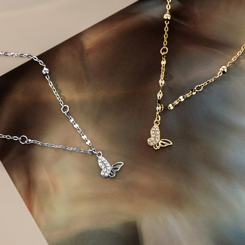 Pulsera De Plata，Pulsera De Mariposa Hueca Con Diamantes De Plata Esterlina S925 De Alta Gama Con Hebilla De Resorte Ajustable, Joyería Energética Para Mujer.