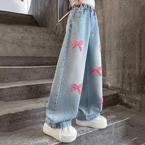 Girls Bow Jeans Baggy Pants/Wide Leg/Flare/Skinny Denim Cute High Waisted Teen Clothes Casual Y2k Streetwear with Pockets4