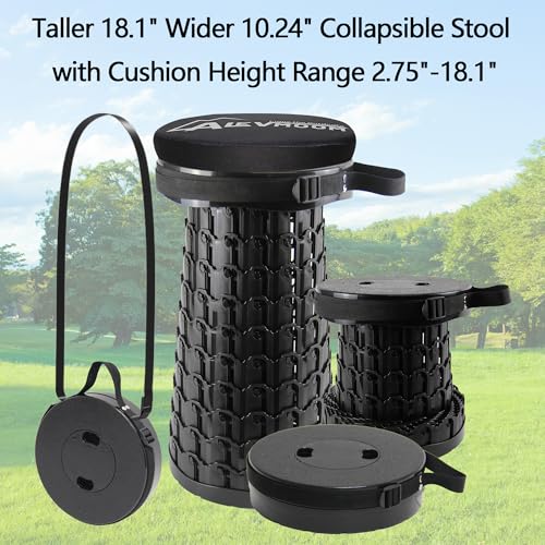 Image of ALEVMOOM Collapsible Stool with Thick Cushion, H 18.1 inch D 10.24 inch Portable Telescoping More Sturdy Load Capacity 600Lbs, Retractable Adjustable Camping Folding Stool for Outdoor Hiking BBQ Climb