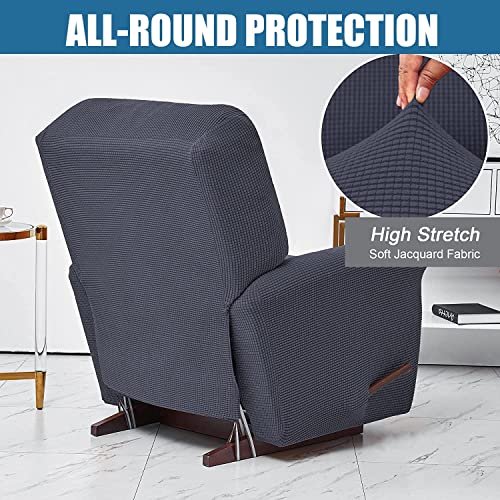 Stretch Recliner Chair Cover, Recliner Slipcover 4 Piece Furniture Protector, 1 Seater Chair Slipcover With Pocket, Small Checked Jacquard Chair Cover (Color : Silver) #TOP5