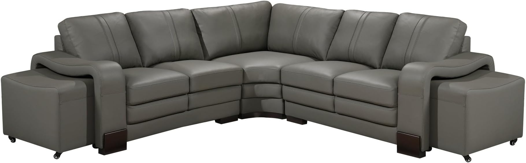 Genuine Leather Corner Sofa with 2 Ottomans – L Shaped Sofa Corner for Family, Modern Leather Sofa with Footstools, Spacious and Comfortable Sectional Sofa, Large Grey Corner Sofa - SAN FERNANDO
