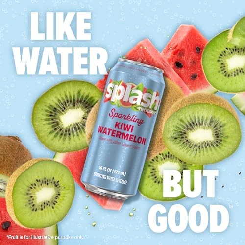 Image of SPLASH REFRESHER Sparkling Water, Kiwi Watermelon - 12-Pack, 16 Fl Oz Cans - Flavored Carbonated Seltzer Water with Electrolytes, Zero Sugar & Zero Calories