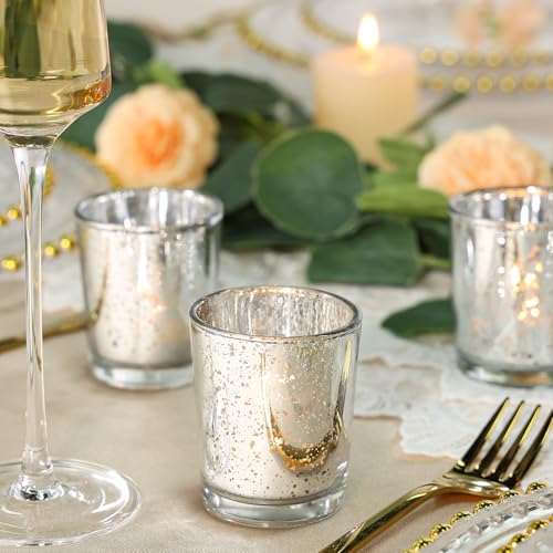 Keywing BLINGVCH-SILVER-24P 24Pcs Silver Votive Candle Holders Bulk, Glass Tealight Candle Holders thumb #5