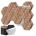 GreenClad 3D Peel and Stick Acoustic Wall Panel – 18-Pack Golden Maple Soundproof Wood Look Wall Panels for Interior Wall Decor, Hexagon Design
