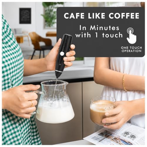 Image of USB Rechargeable Milk Frother with 2 Stainless Steel Heads, Electric Coffee Beater & Egg Whisk for Latte, Cappuccino, Hot Chocolate and Foam Making, Portable Hand Mixer