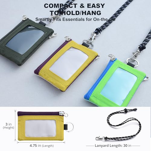 Image of RFID Blocking Travel Wallet with Adjustable Lanyard, Small Nylon Zipper Pouch and Badge Holder for ID, Credit Cards, Cash, Keys, Commuters (Almond+DarkYellow)