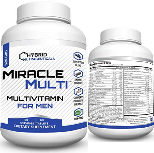 MiracleMulti Performance Blend, Best Multivitamin for Men, Vitamin and Mineral Supplement with Probiotics, Superfood Enzyme Blend for Optimized Heart, Prostate, Stamina, Energy, Non-GMO, 60 Day Supply