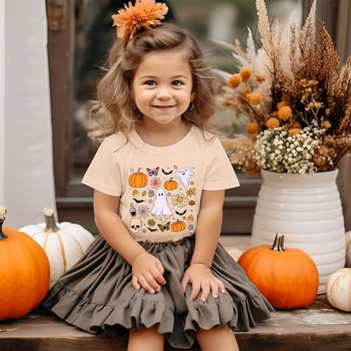 IZYJOY Toddler Baby Girl Halloween Shirt Cute Ghost Pumpkin Floral T-Shirt Kids Spooky Season Short Sleeve Tee Fall Tops2