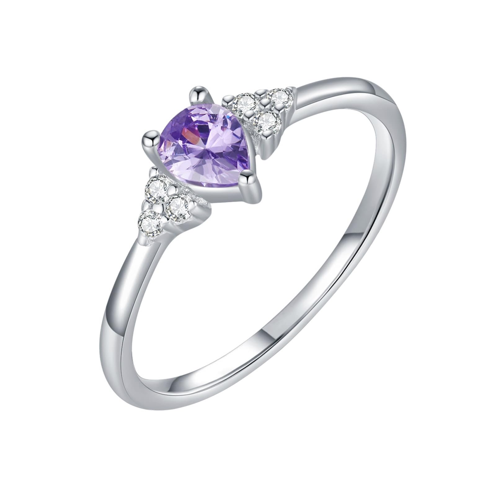 Anillo de oro blanco de 9 K/14 K, amatista morada, 4 x 5 mm, redondo con ópalo violeta, amatista, anillo para mujer, anillo de moissanita, anillo para mujer