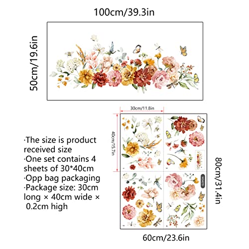 Runtoo Peony Flower Wall Art Decals Watercolor Butterfly Floral Wall Stickers for Bedroom Living Room Baby Nursery Wall Decor - Image 4