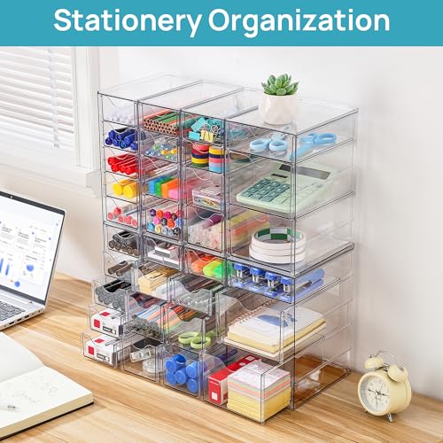 Image of Vtopmart Acrylic Organizer with 32 Drawers, Desk Organizers and Accessories, Clear Makeup Organization, Dustproof Storage Drawers for Office Art Craft Supplies