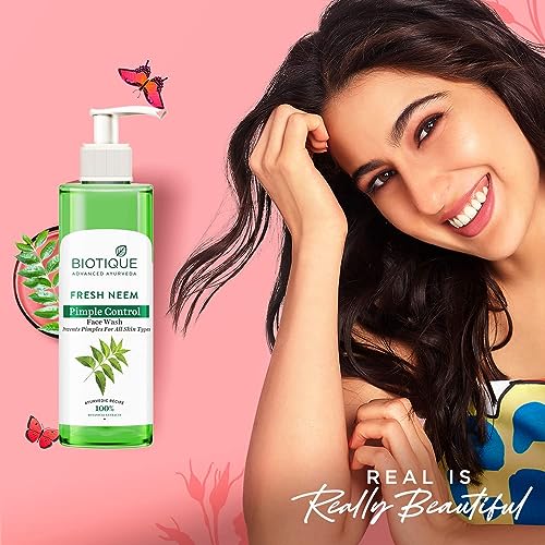 Image of Biotique Fresh Neem Pimple Control Face Wash| Ayurvedic and Organically Pure| Prevents Pimples |100% Botanical Extracts| Suitable for All Skin Types | 200mL