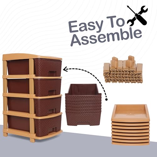 Image of Plastic Modular Drawer Storage Chest Of Drawers Organizer Storage Box, Large Stomo Racks For Multipurpose Anti-slip Shoes Organizers (Brown, 4 Layer)