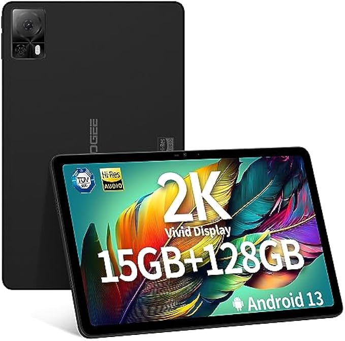DOOGEE T20S Android Tablet, 2K Vivid 10.4 Inch 4G Cellular Tablets with 15GB RAM 128GB ROM/TF 1TB, 8-Core Gaming Tablet with 7500mAh, Dual Camera 13MP, 5G WiFi, TÜV Low Bluelight Tablet, BT5.0, Black
