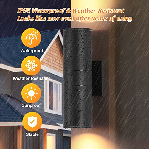 Image of DAKAFUL Outdoor Wall Lights 2 Packs, Integrated LED Cylinder Up Down 12W 2700K Modern Aluminum Light, Waterproof Exterior Light for Porch Patio Door, Matte Black