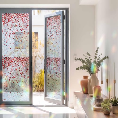 Vinilo para ventana arcoíris rojo con puntos y protección solar miniatura 2