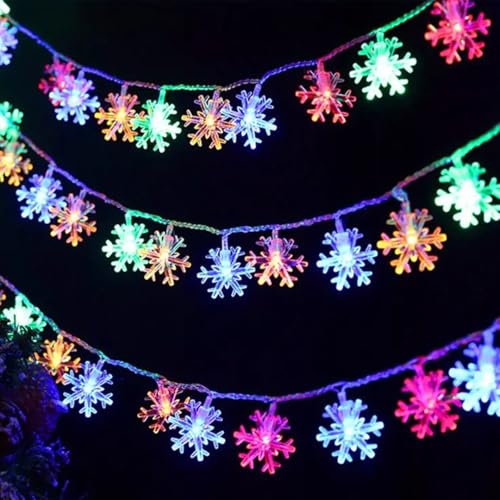 Image of fizzytech Snow Flake String Lights for Indoor Outdoor Decoration Diwali Light for Party Birthday Diwali Christmas Navratri Valentine Gift Home Decoration Light (Snowflake 10 M 50 LED Multicolor)