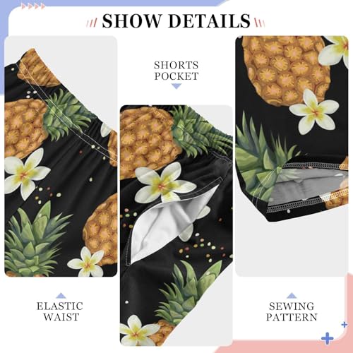 Pineapple with Hibiscus Floral Boys Long Pants Soft Trousers Elastic Waist Kids Lounge Bottoms with Pockets S-XL4