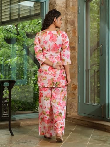 Greciilooks Women's Rayon Printed Regular Kurta Set (Gl-W2131&Tr1098_Pink_M)