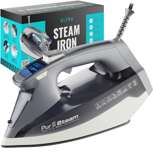 Pursteam Steam Iron for Clothes 1800W with LCD Screen, Nonstick Ceramic Soleplate, Auto Shutoff, Anti-Drip, Self-Cleaning