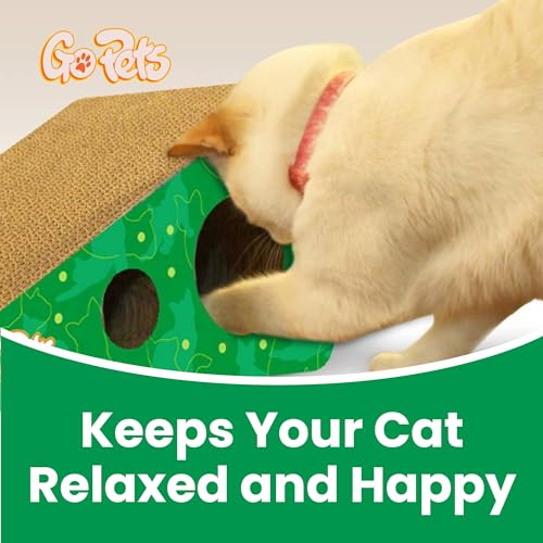 GoPets Premium Cat Scratcher - Wedge Shaped Corrugated Cardboard, Ergonomic Scratching Posts, Reversible Design, Lasts 2X Longer, with 1 Pack Catnip & Hidden Toy Cutouts for Endless Feline Play Fun