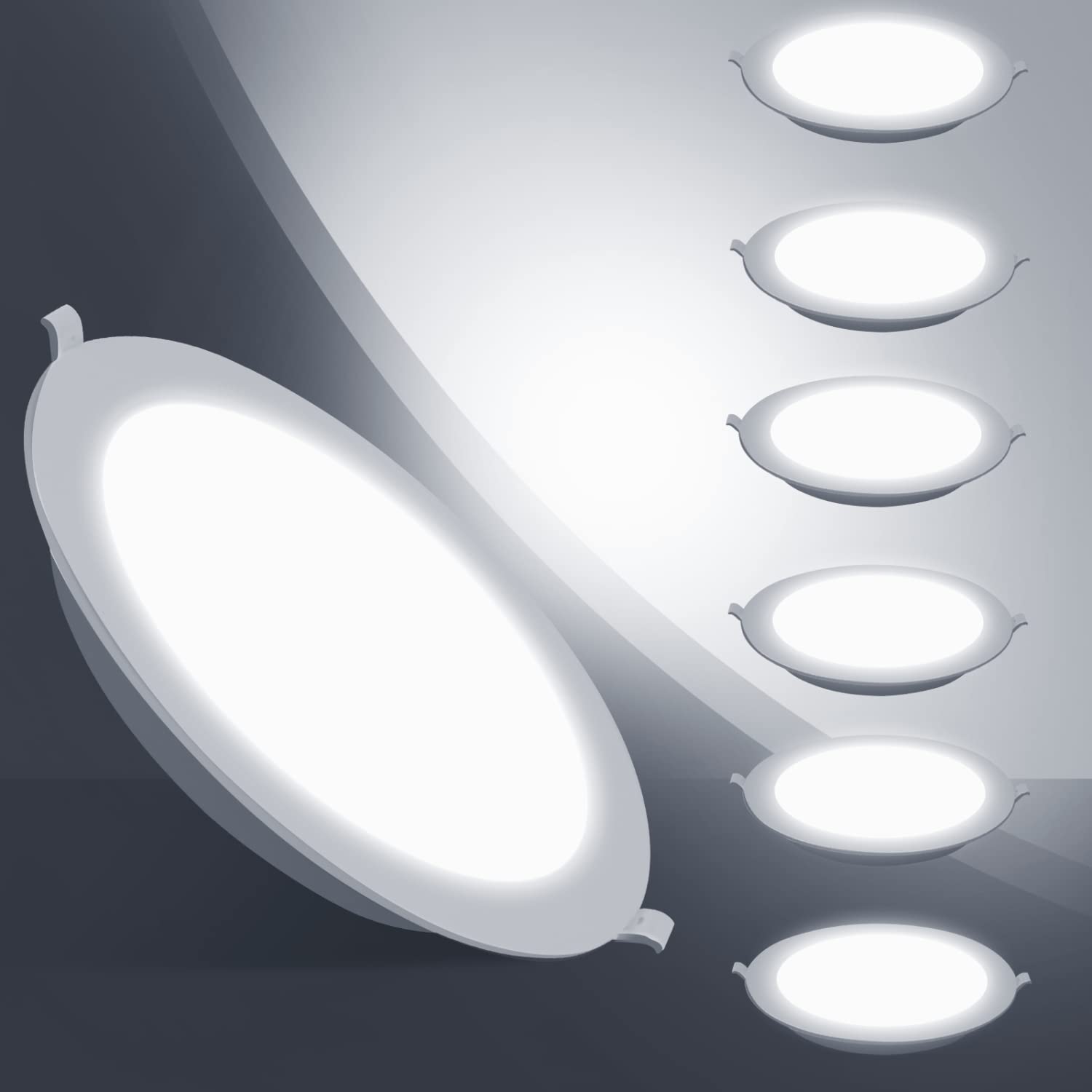 Aigostar 20W Slim Downlight LED Techo， Equiv a 180W. 1700LM 6500K， CRI> 80. Ojos de Buey LED para Techo. 200-240V No Requiere Transformador. Pack 6 uds focos empotrables led， Ф190-200mm
