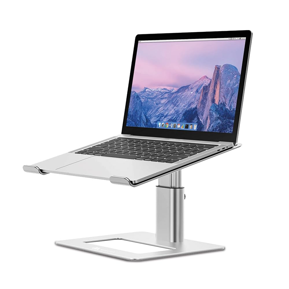 MISURA | Soporte Ergonómico Portátiles de 10" a 17", Altura Ajustable 12,5 a 19,5 cm, Antideslizante y Excelente Ventilación, Aluminio | ME14-SILVER