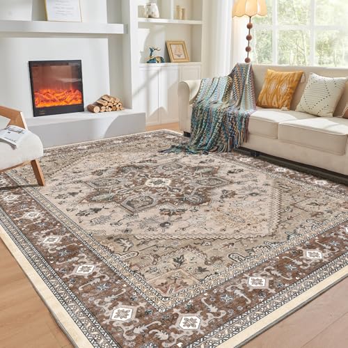 OPPODREAM Soft Area Rugs 3x5, Washable Rugs with Non Slip Backing, Low-Pile Throw 3x5 Carpet, Faux Cashmere 3 x 5 Carpet, Brown
